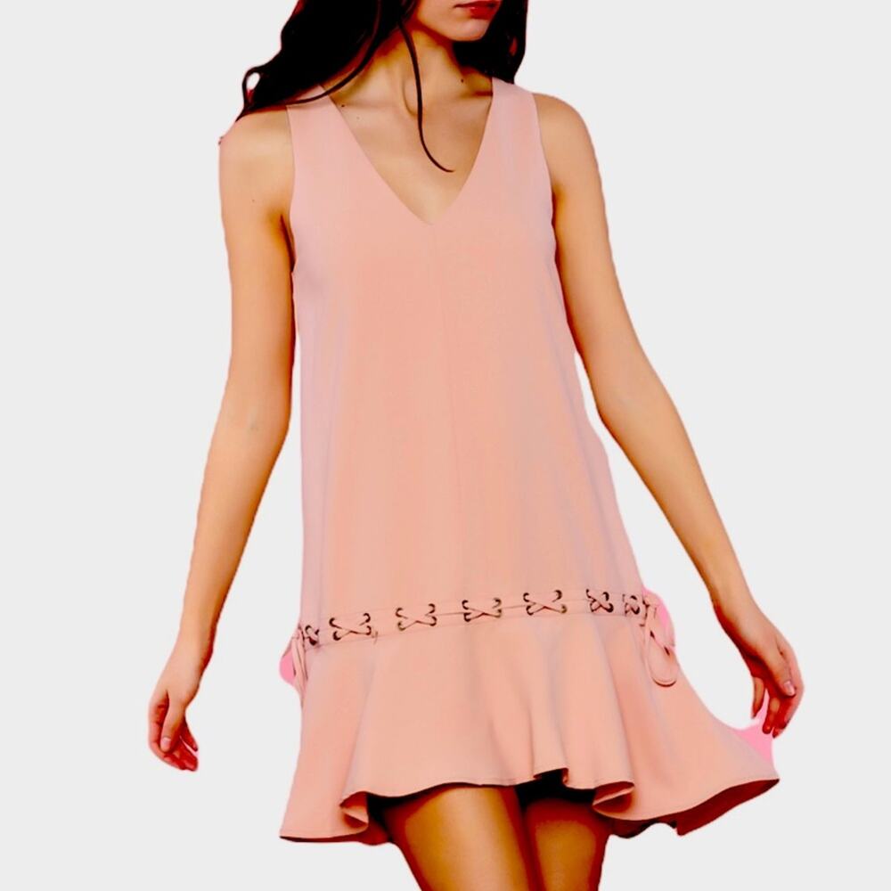 Sugar + Lips Loose Fit Sleeveless Ruffle Bottom Pink Midi Dress Size Extra Small